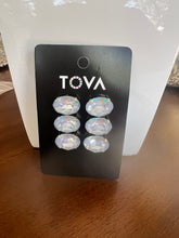 Load image into Gallery viewer, Tova Hazel Earrings in antique gold with ultra baby blue moon crystals
