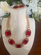 Load image into Gallery viewer, Costume Red Crystal Necklace and Earrings
