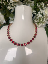 Load image into Gallery viewer, Tova Oakland, Scarlet Red necklace and antique gold with red crystals
