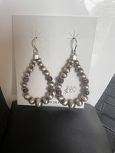 Load image into Gallery viewer, Sterling Silver &amp; Purple Stone Beaded Teardrop Earrings – Southwestern Style

