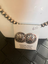 Load image into Gallery viewer, Handcrafted Sterling Silver Concho Stud Earrings – Southwestern Floral Sunburst

