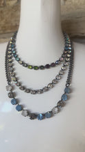 Load and play video in Gallery viewer, Tova Sarina Necklace in Antique Silver in fairydust blue mix

