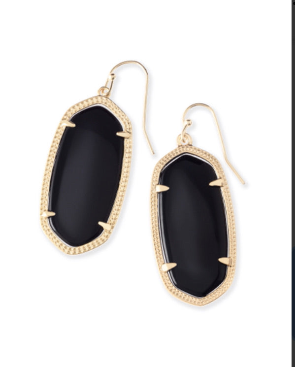 Kendra Scott Elle Drop Black Gold Glass Earrings