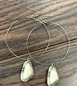 Silver Hoop With Ivory Turquoise Earrings