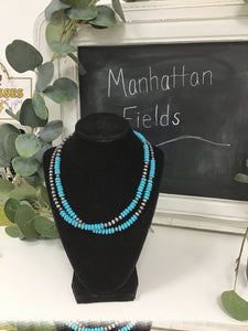 Turquoise beaded necklace with Navajo pearls
